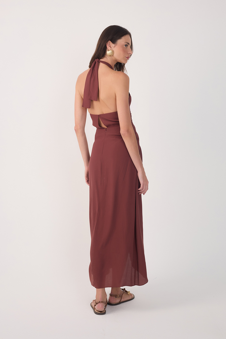 Midi Crepe Twisted Neckline Dress_5