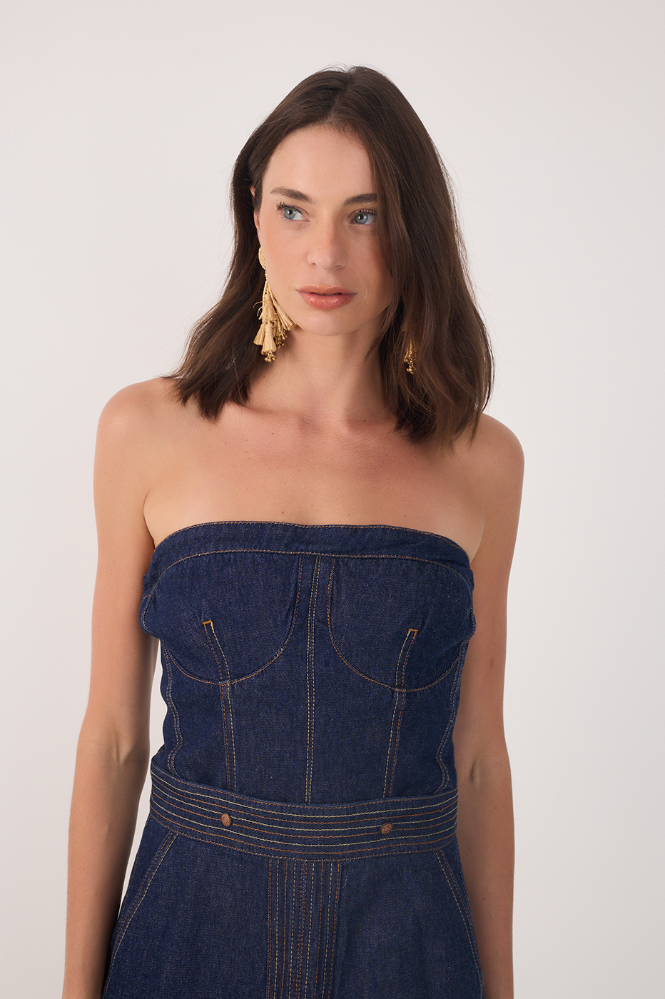 Denim Strapless Side Pockets Maxi Dress_4