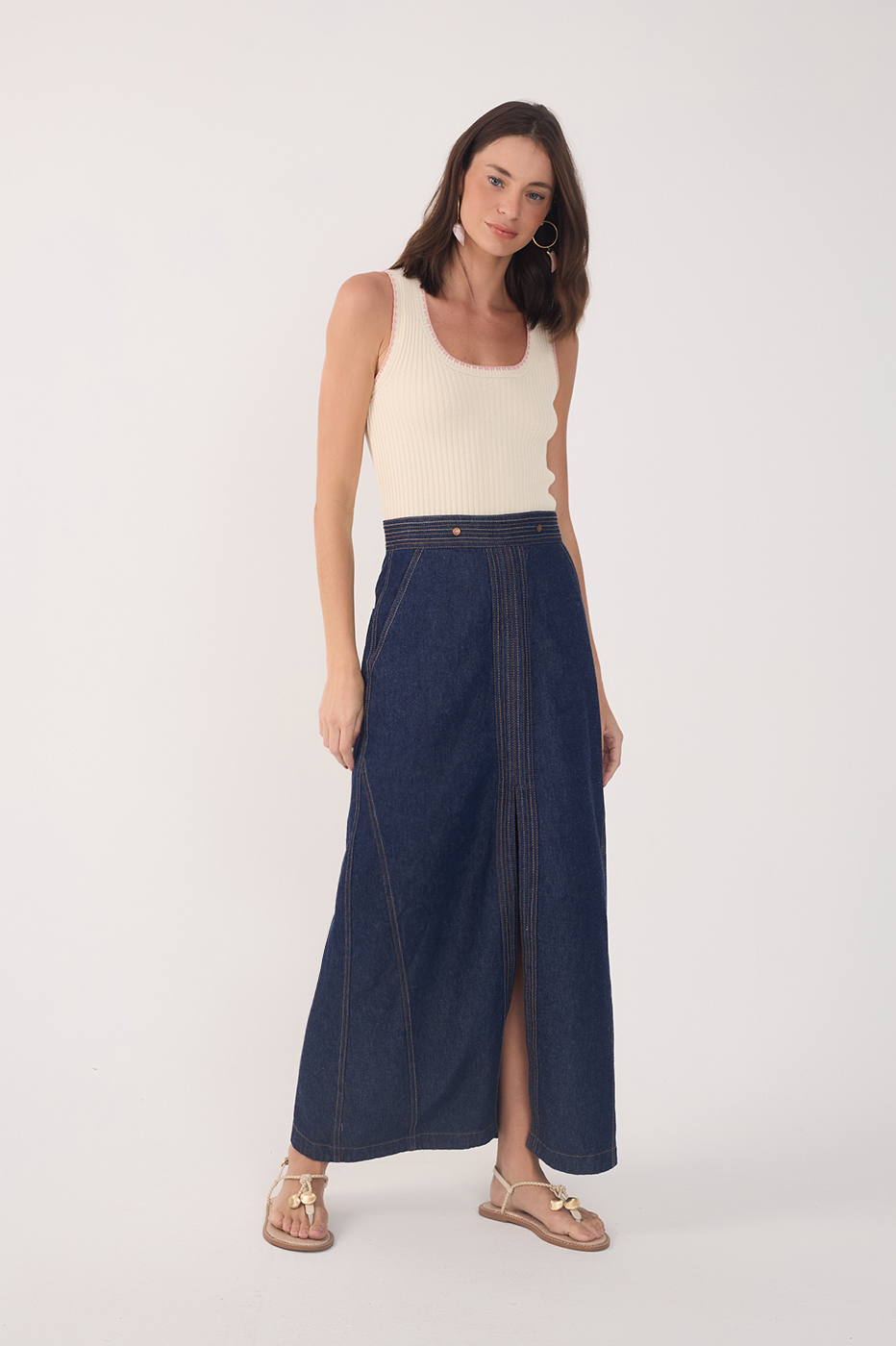 Denim Strapless Side Pockets Maxi Dress_5