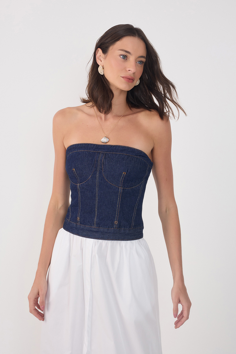 Denim Strapless Side Pockets Maxi Dress_8