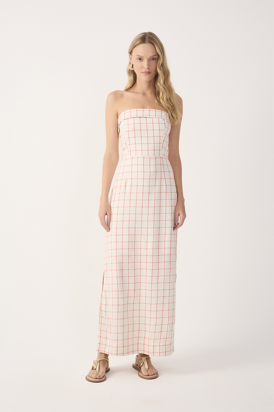 Off-White Plaid Linen Midi Dress_2