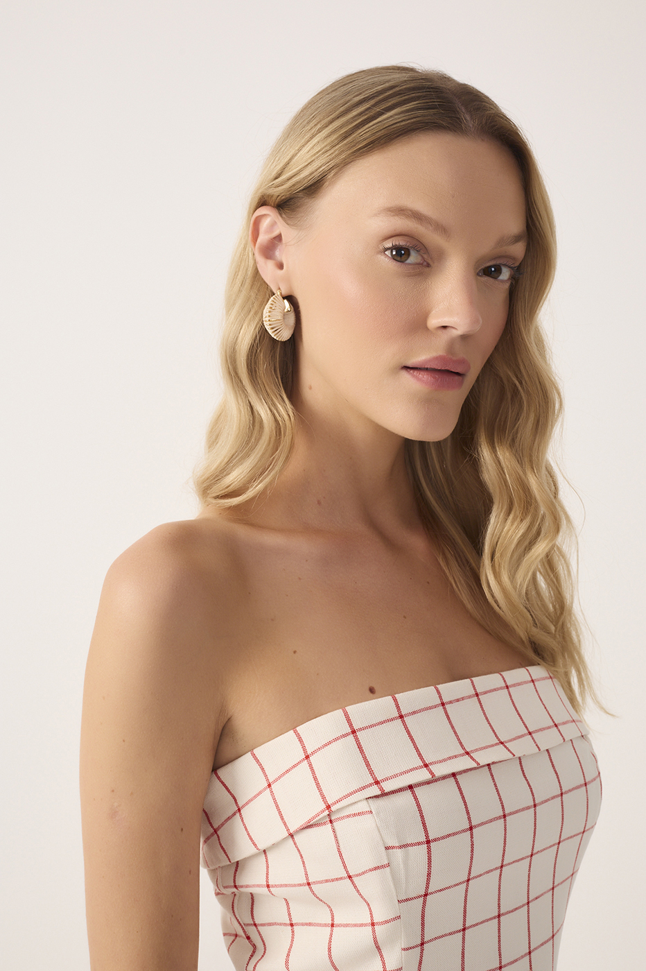 Off-White Plaid Linen Midi Dress_5