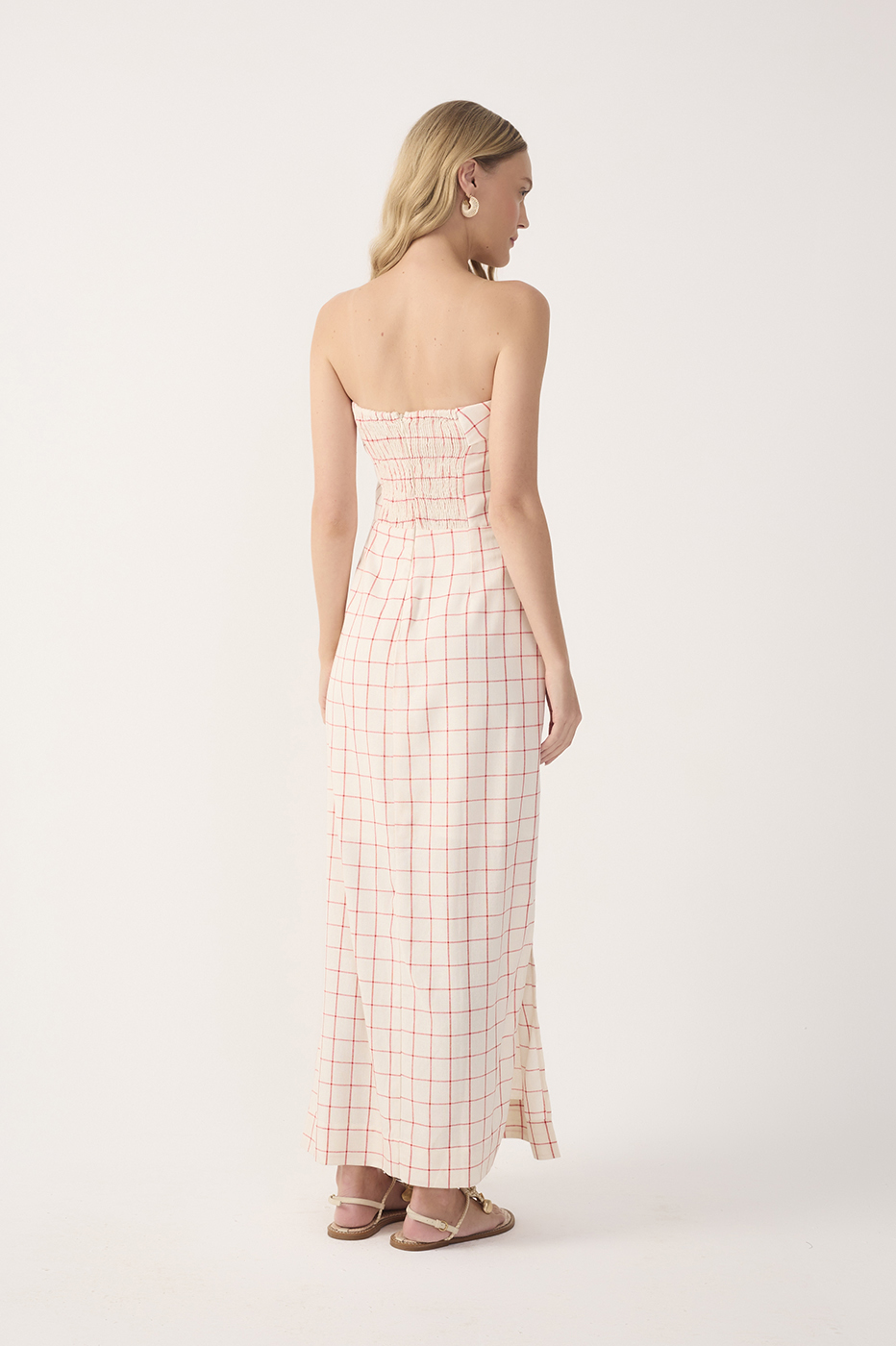 Off-White Plaid Linen Midi Dress_6