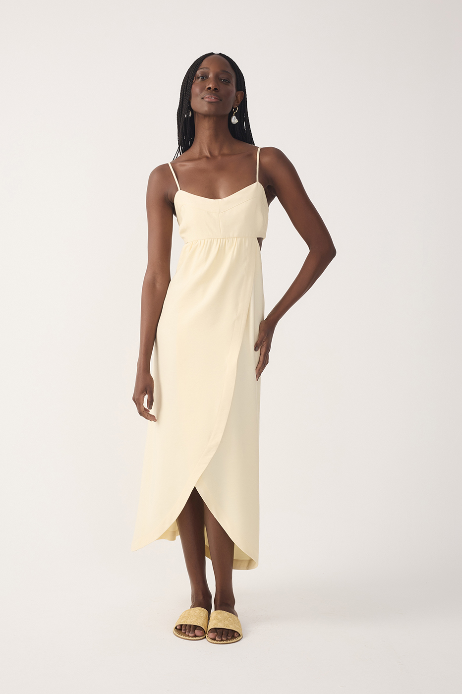 Beige Side Cut-Out Wrap Midi Dress_2