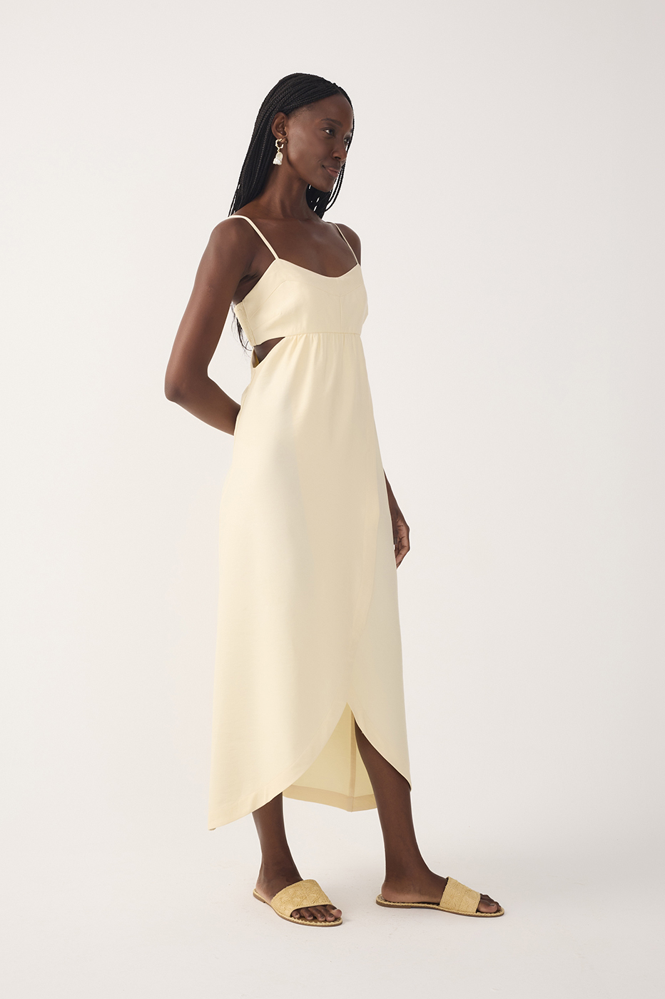 Beige Side Cut-Out Wrap Midi Dress_3