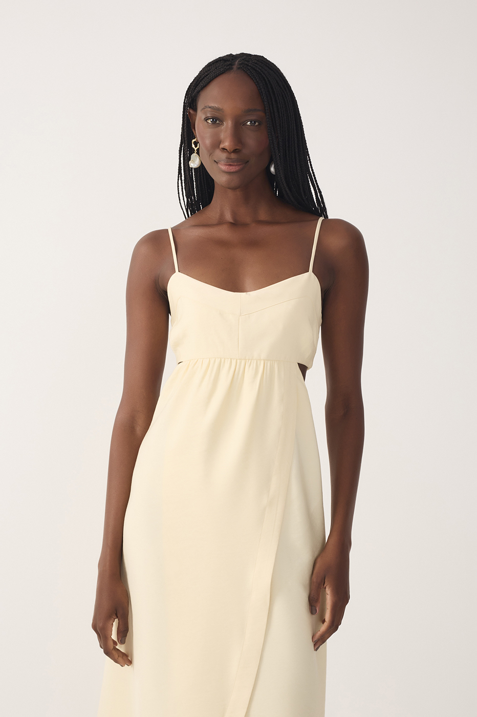 Beige Side Cut-Out Wrap Midi Dress_4