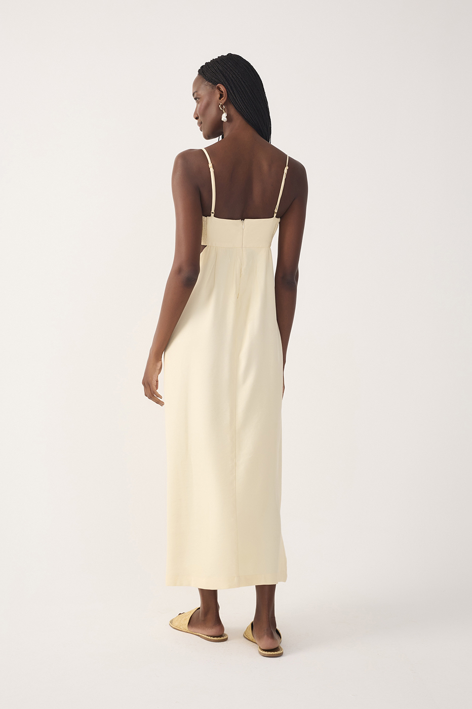 Beige Side Cut-Out Wrap Midi Dress_6