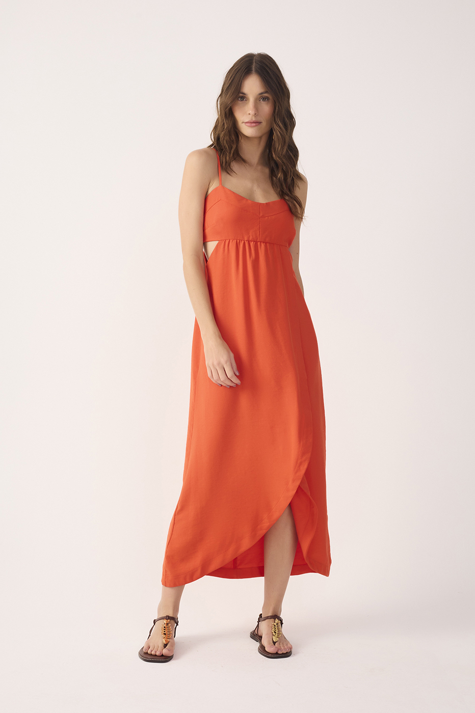Red Side Cut-Out Wrap Midi Dress_2