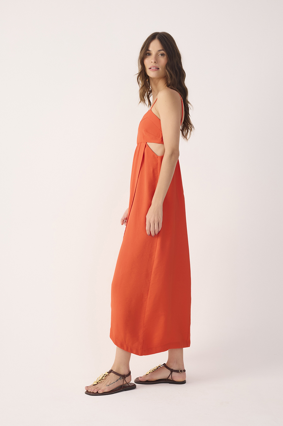 Red Side Cut-Out Wrap Midi Dress_3