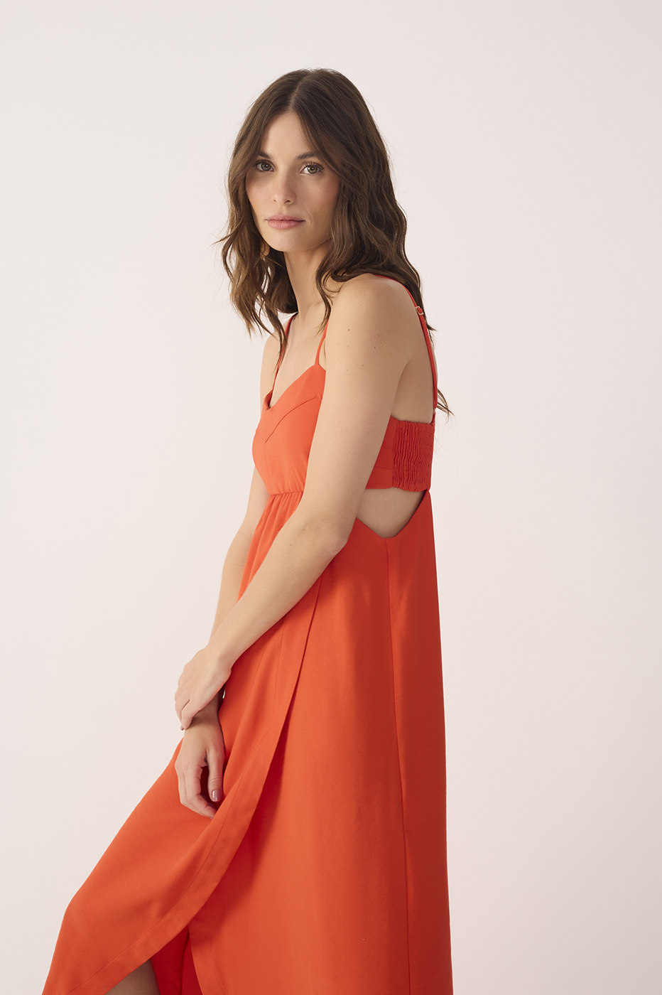 Red Side Cut-Out Wrap Midi Dress_4