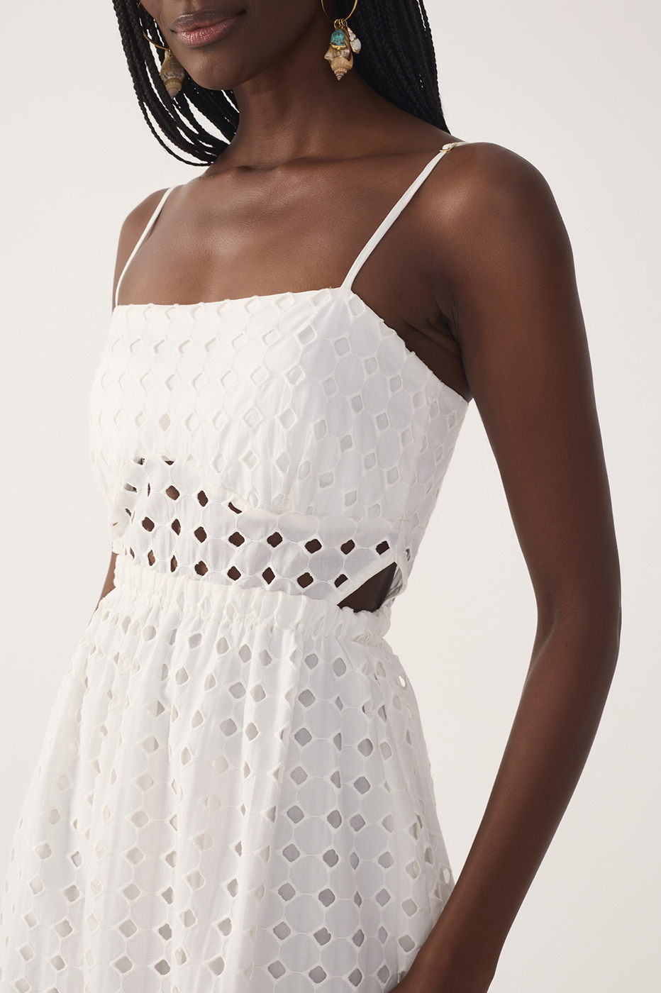 Off-White Eyelet Smocked Midi Dress_5