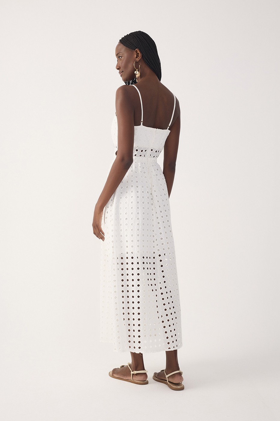 Off-White Eyelet Smocked Midi Dress_6