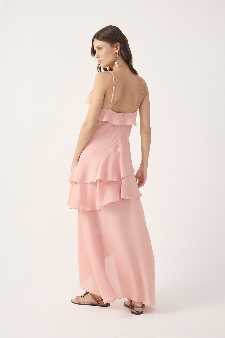 Pink Ruffled Asymmetric Midi Dress_6