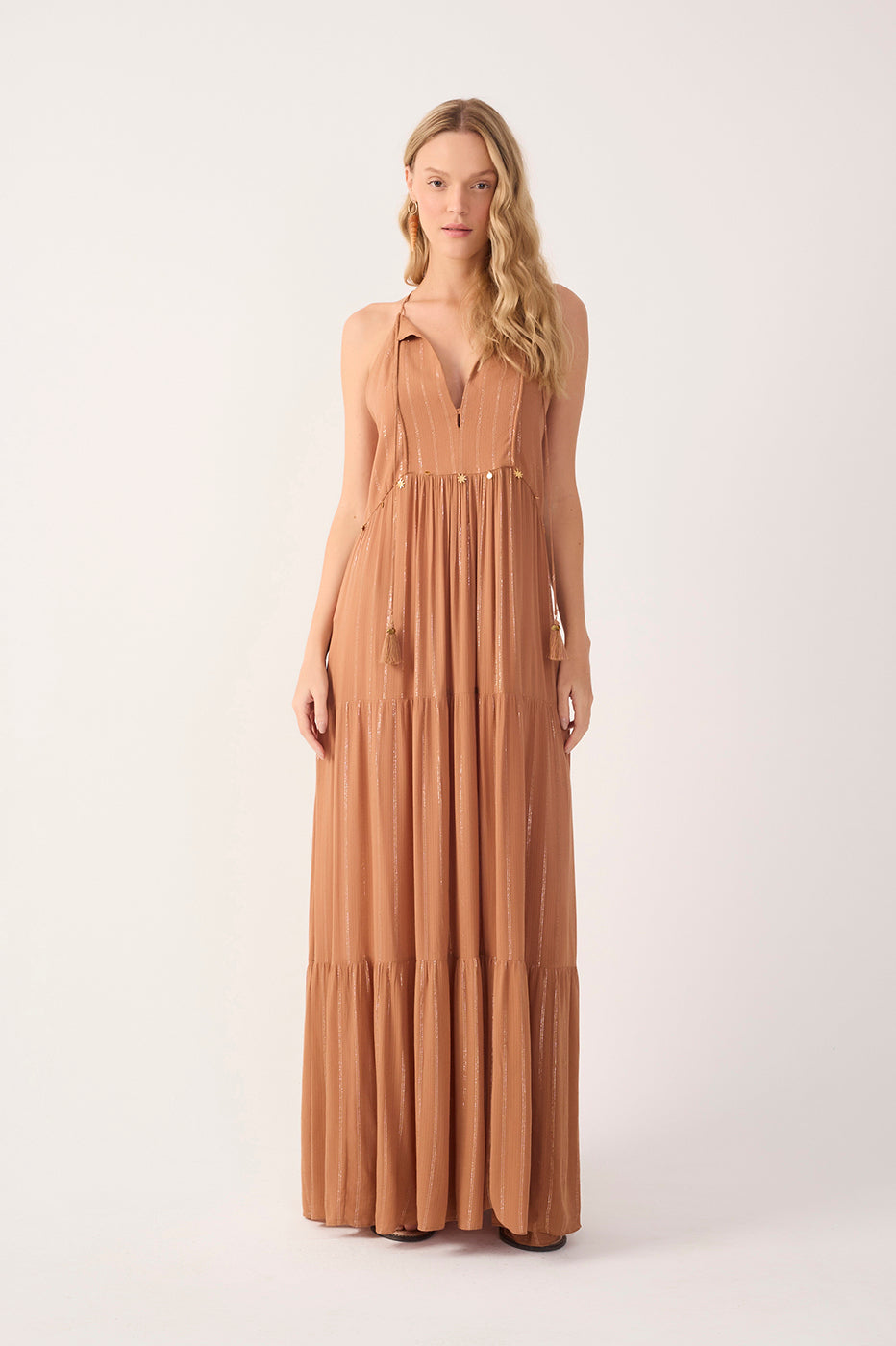 Beige Coin Embroidered Maxi Dress_2