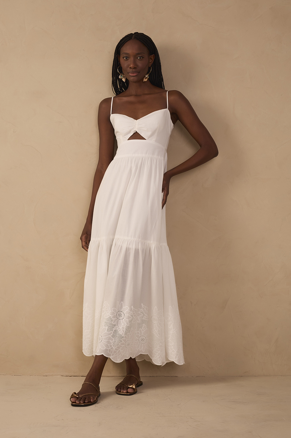 Off-White Ruffled Embroidered Midi Dress_1