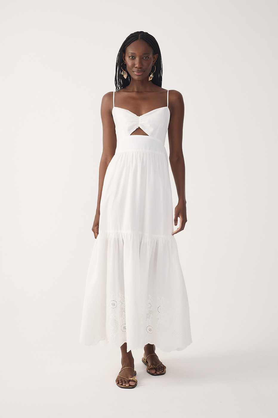 Off-White Ruffled Embroidered Midi Dress_2