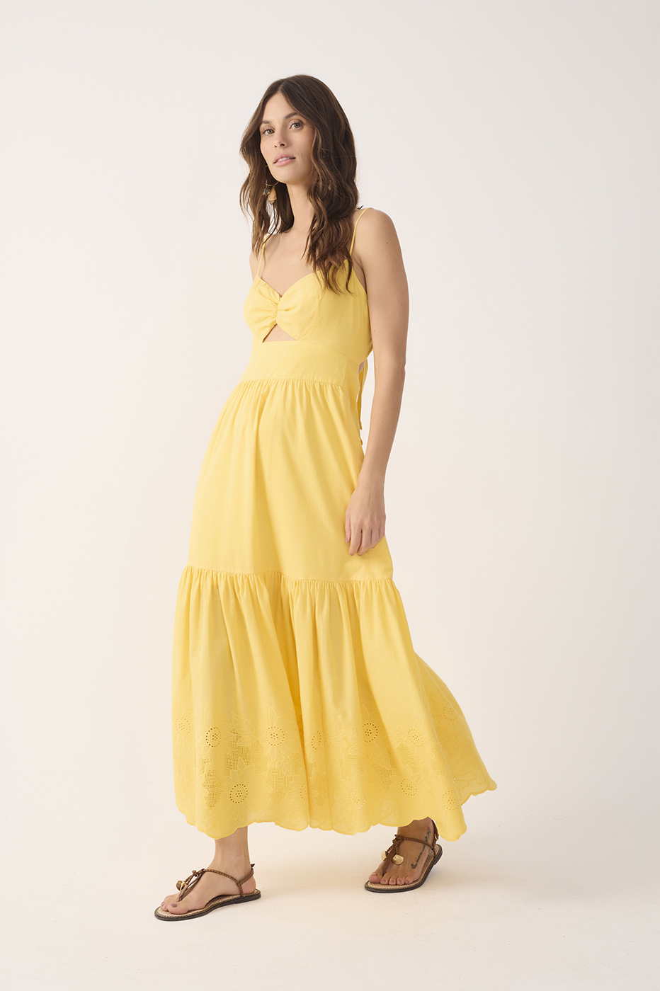 Yellow Ruffled Embroidered Midi Dress_3