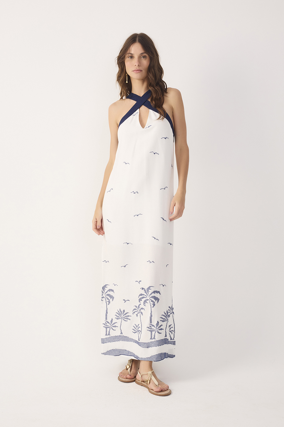Off-White Embroidered Linen Maxi Dress_2