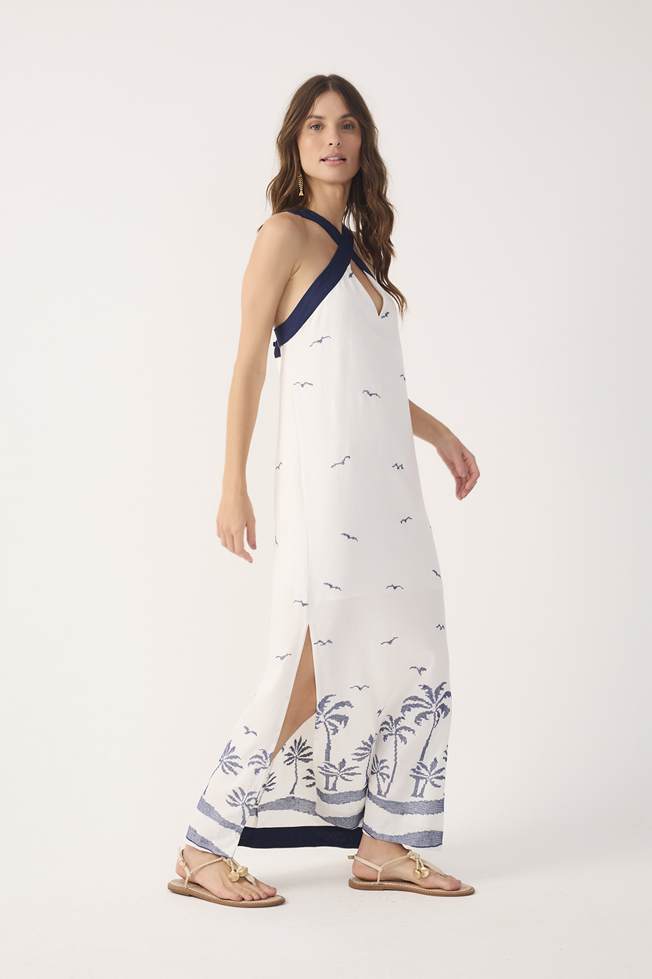 Off-White Embroidered Linen Maxi Dress_3