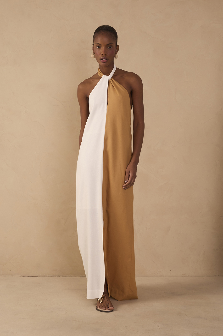 Multicolor Halter Neck Linen Maxi Dress_1