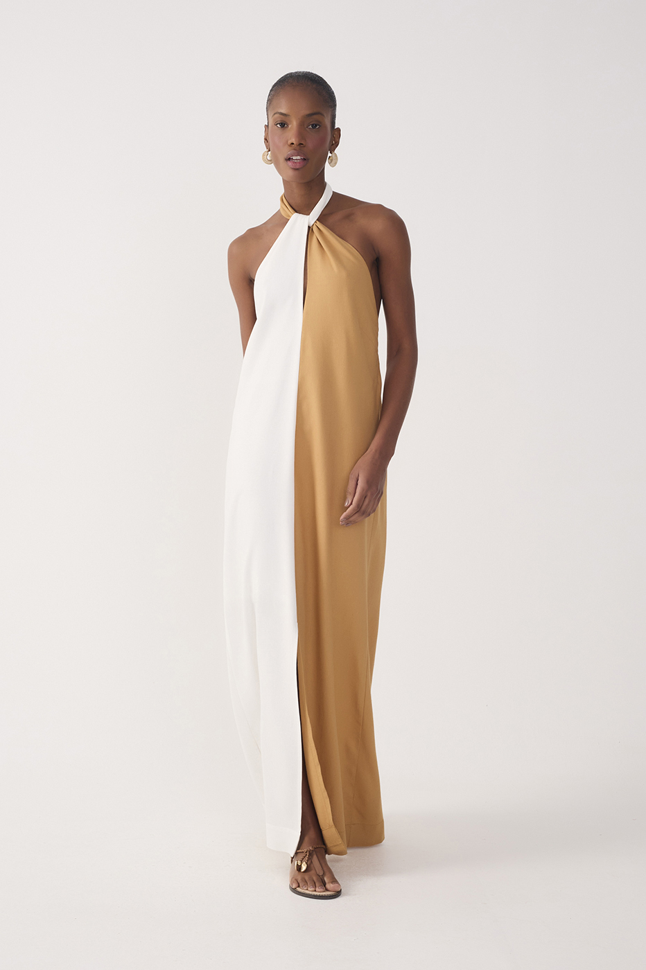 Multicolor Halter Neck Linen Maxi Dress_2