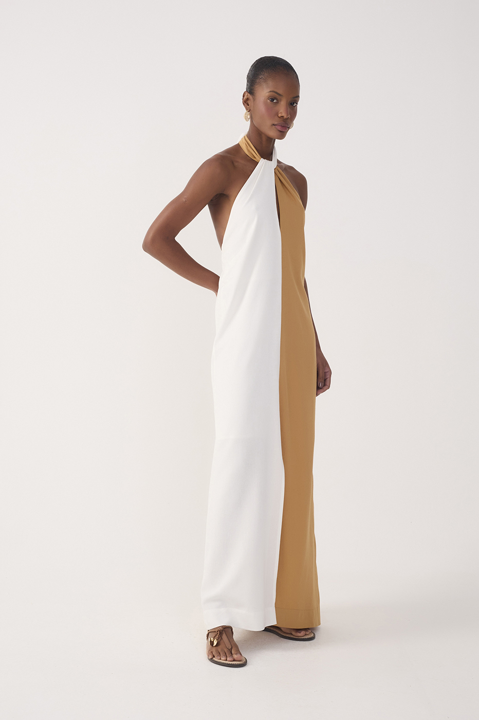 Multicolor Halter Neck Linen Maxi Dress_3