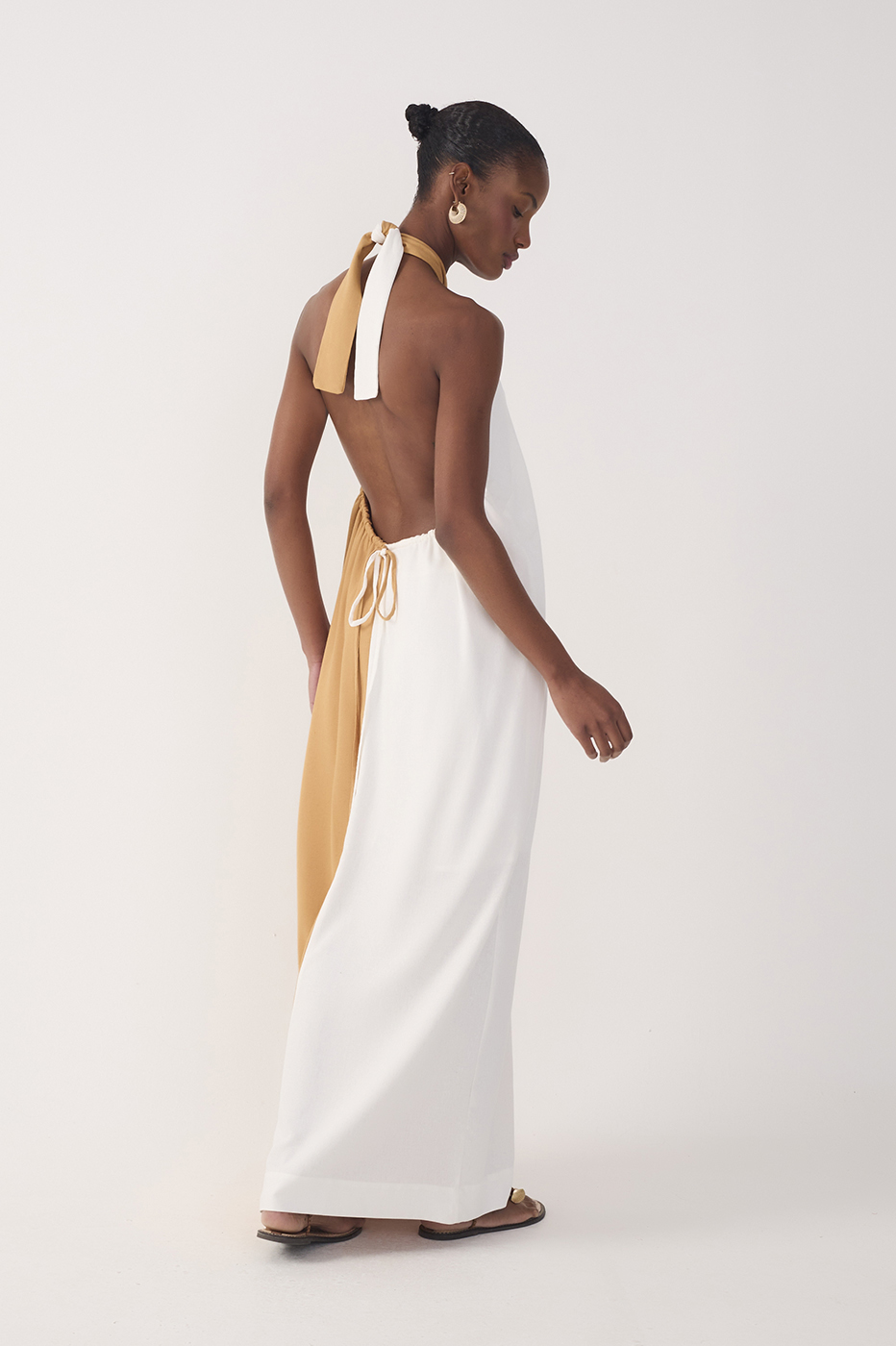 Multicolor Halter Neck Linen Maxi Dress_6