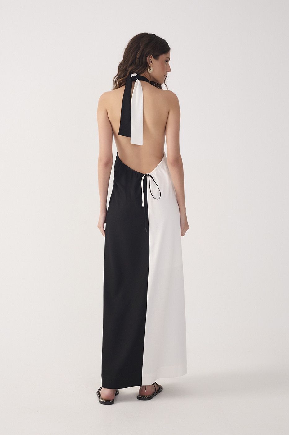 Bicolor Halter Neck Linen Maxi Dress_6