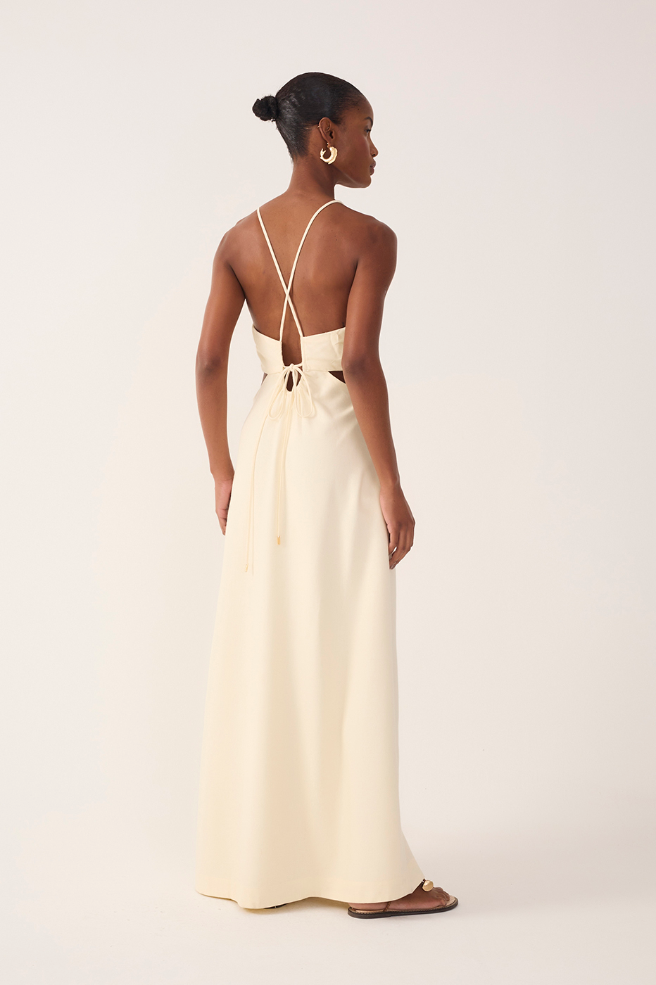 Beige Frayed Bust V Neck Maxi Dress_6
