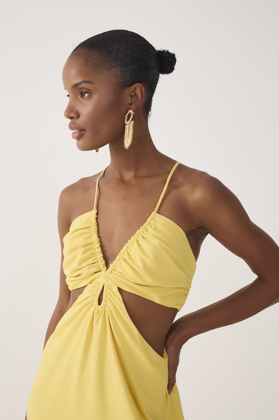 Yellow Frayed Bust V Neck Maxi Dress_5