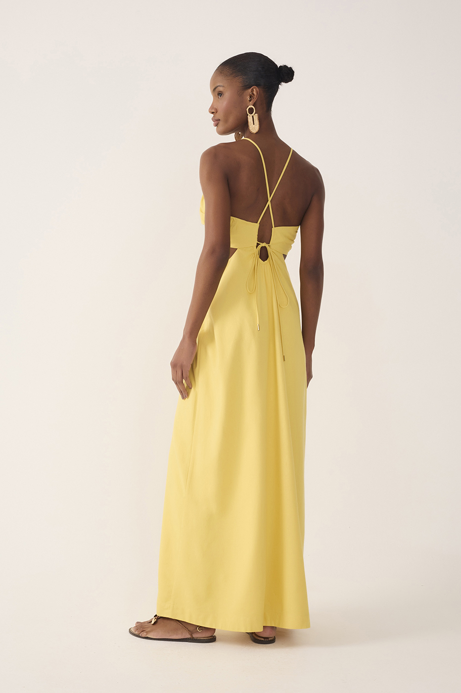Yellow Frayed Bust V Neck Maxi Dress_6