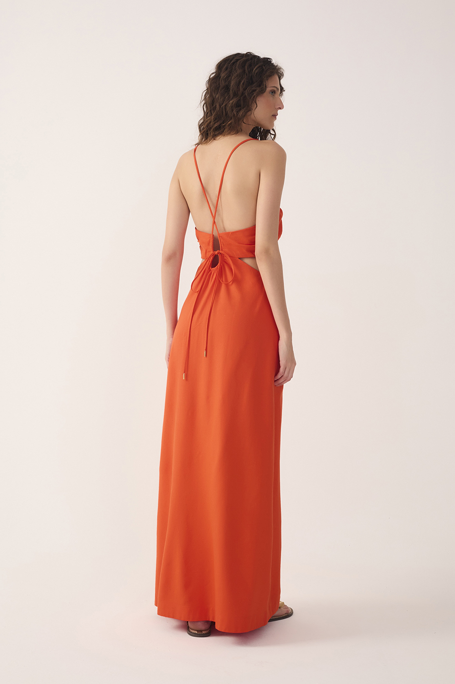 Red Frayed Bust V Neck Maxi Dress_6