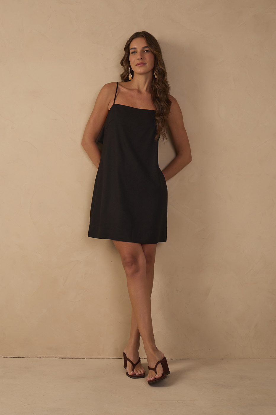 Black Ruffle Back Linen Mini Dress_1