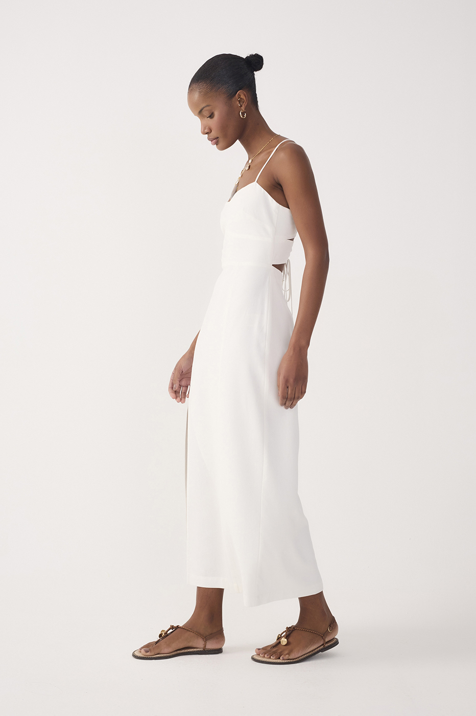 Off-White Topstitching Slit Midi Dress_3