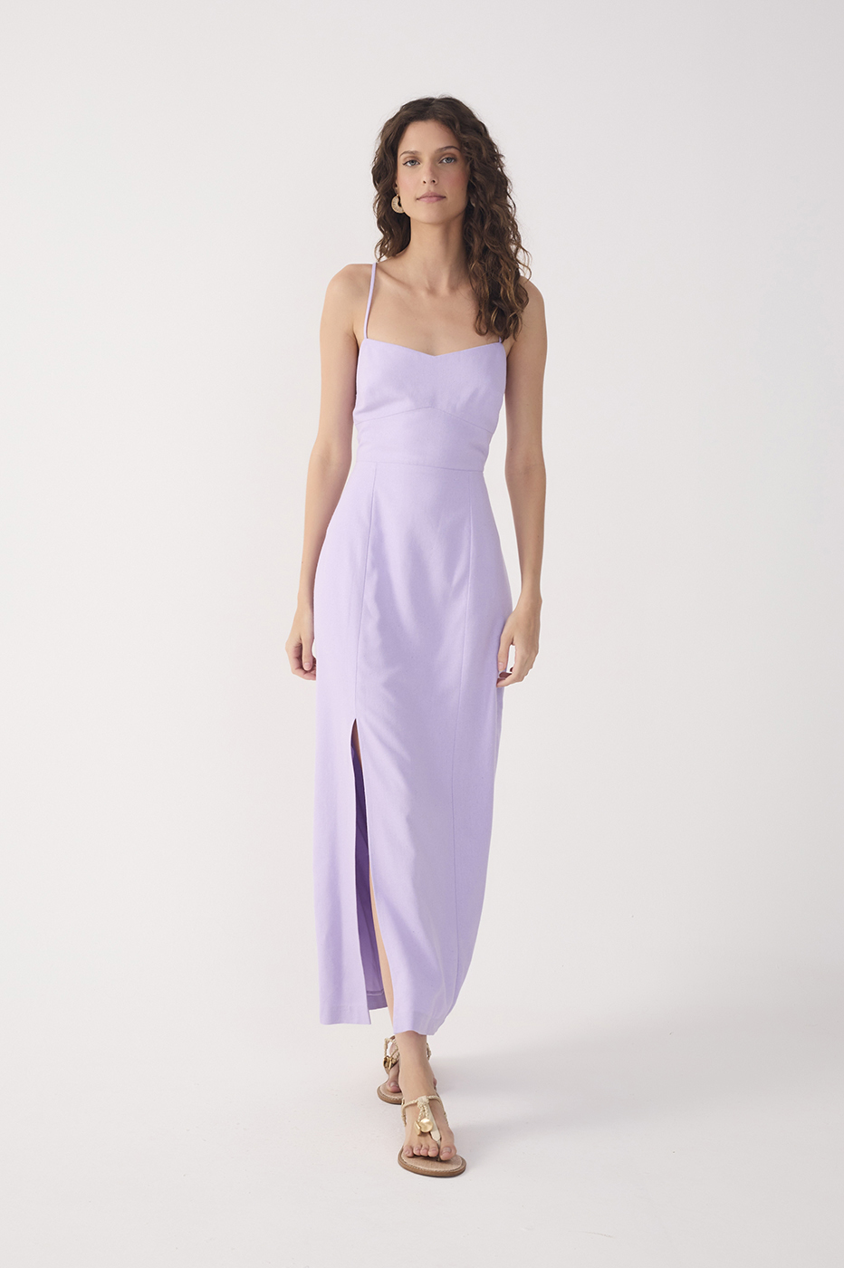 Lilac Topstitching Slit Midi Dress_2