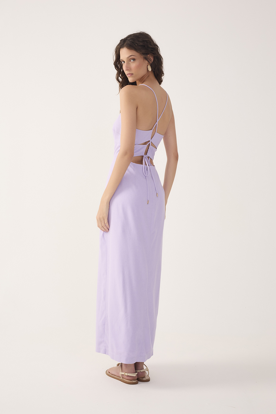 Lilac Topstitching Slit Midi Dress_6