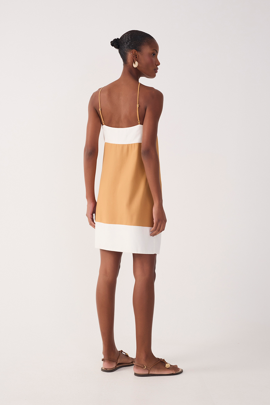 Beige Bicolor Halter Neck Mini Dress_5