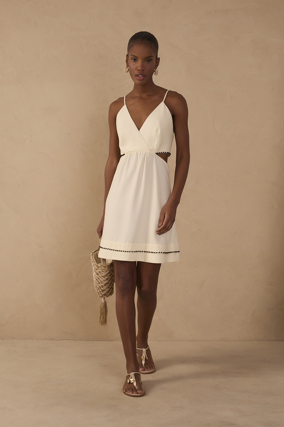 Short Linen Bead Embroidered Dress_1