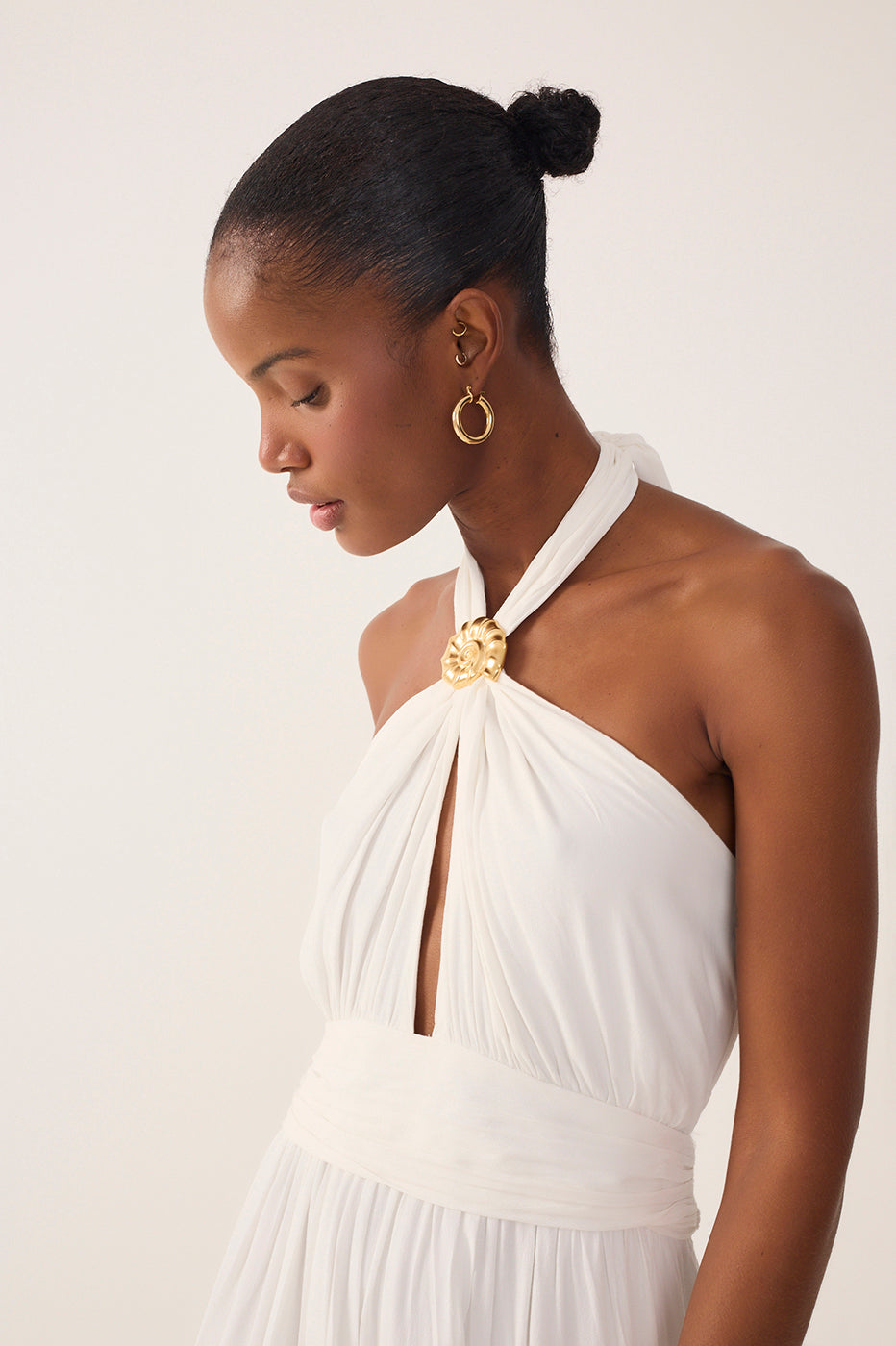 Off-White Ruched Halter Crepe Maxi Dress_6