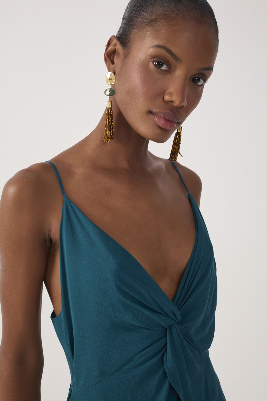 Green V Neck Crepe Maxi Dress_7