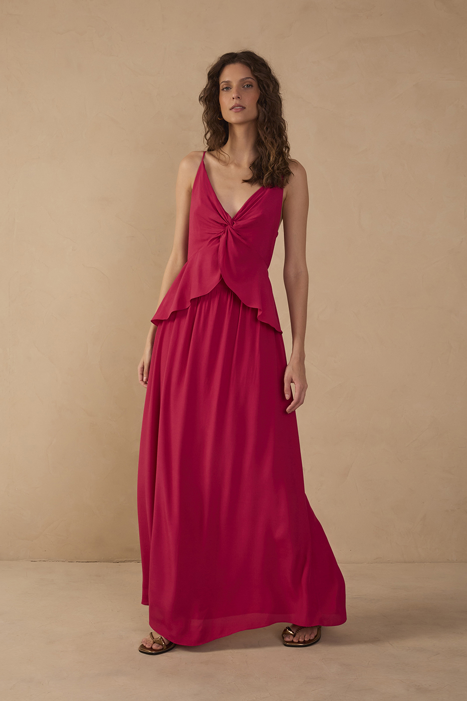 Pink Layered V Neck Maxi Dress_1