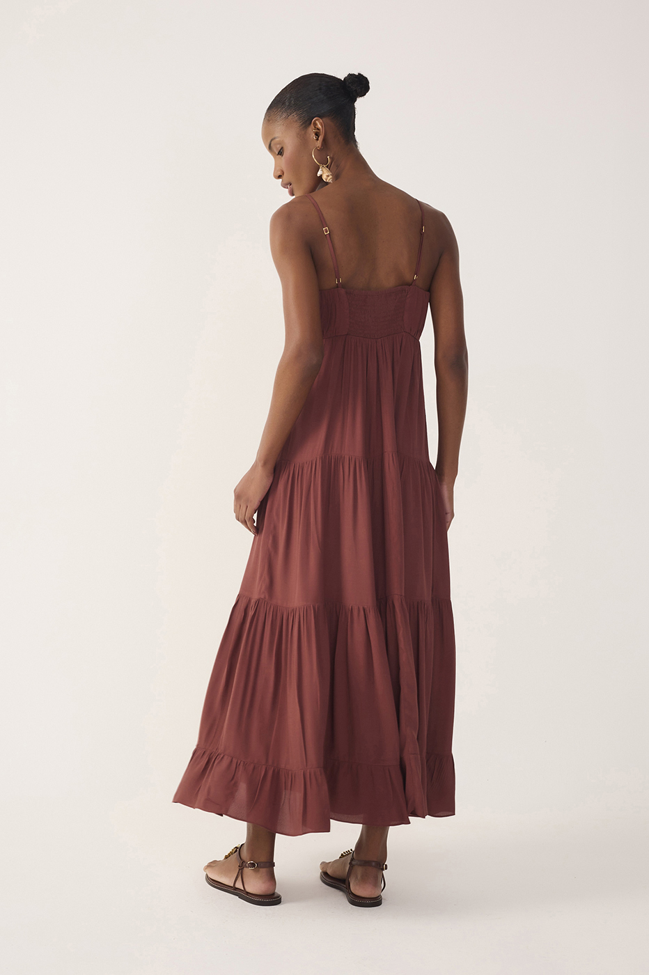 Brown Tiered Ruched Bust Midi Dress_6