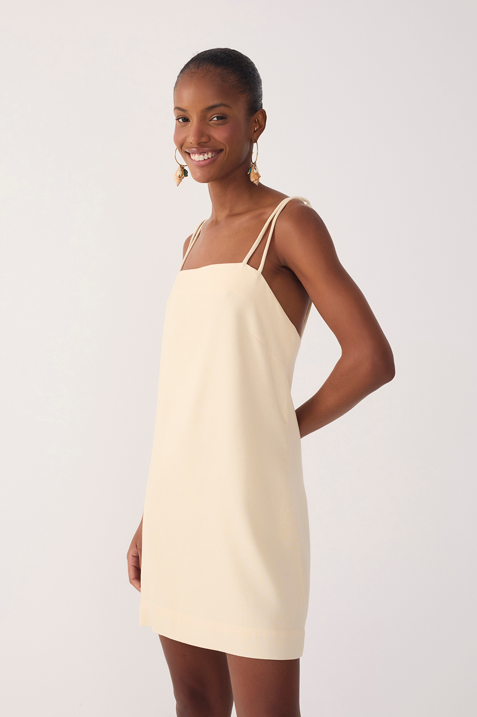 Beige Double Strap Mini Dress_3