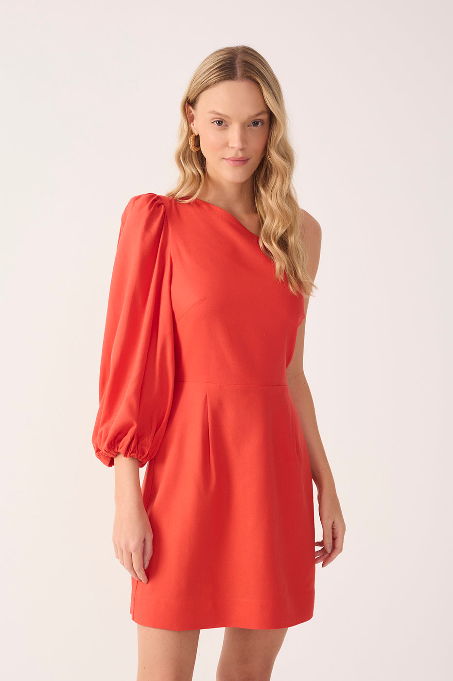 Red One Shoulder Pleats Mini Dress_4