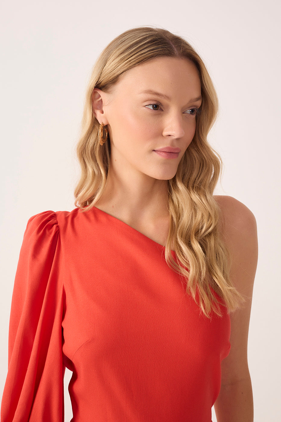 Red One Shoulder Pleats Mini Dress_5
