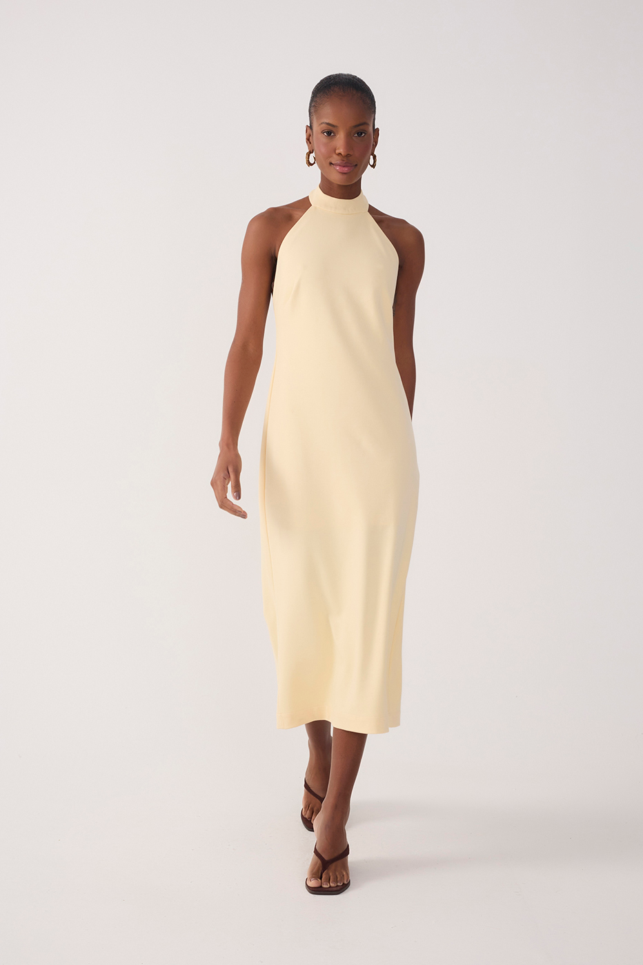 Beige Halter Neck Tailored Midi Dress_2