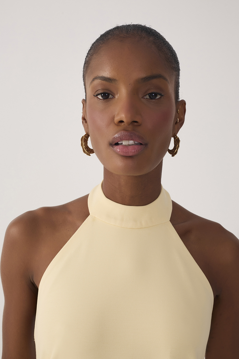 Beige Halter Neck Tailored Midi Dress_5