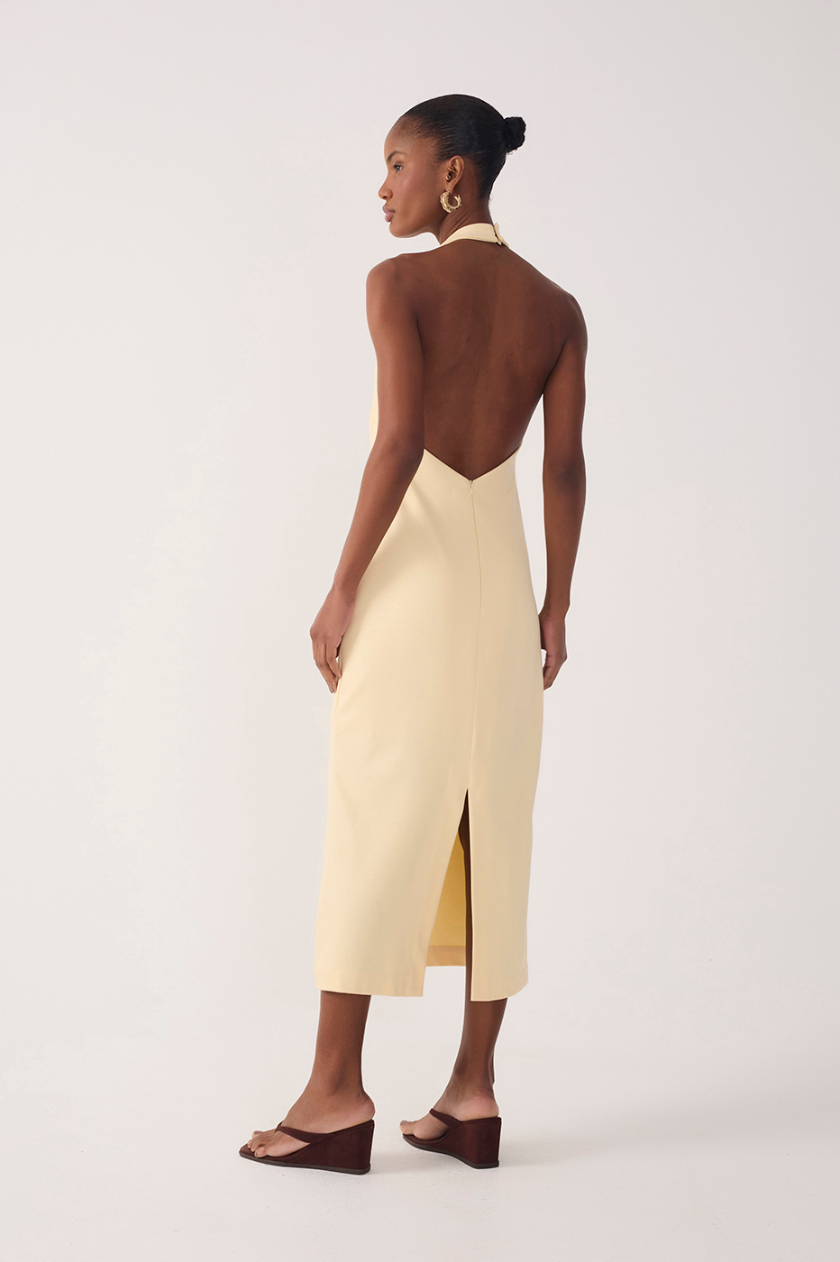 Beige Halter Neck Tailored Midi Dress_6
