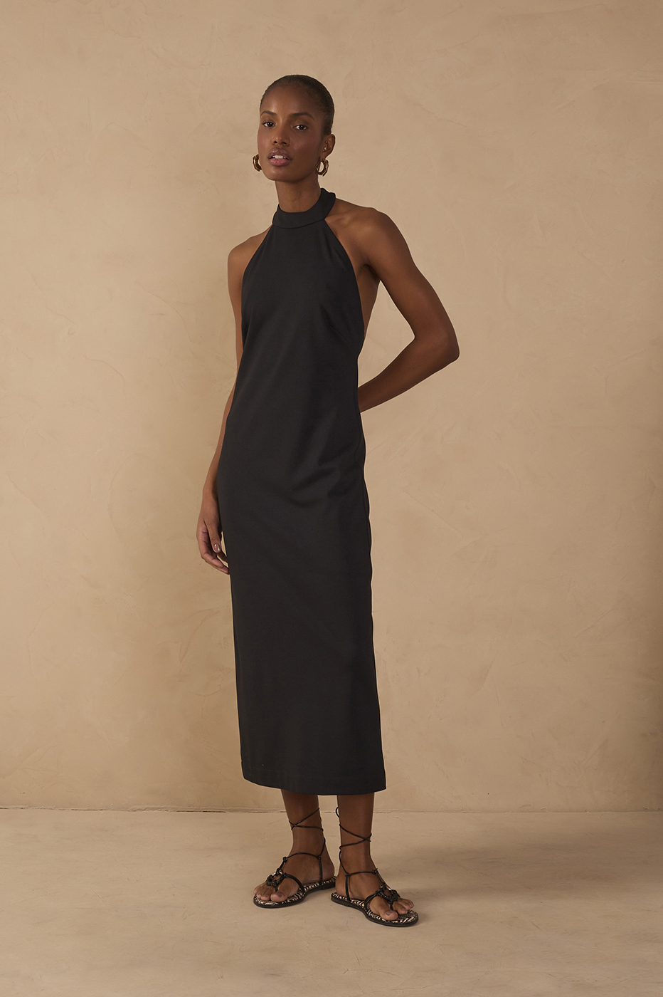 Black Halter Neck Tailored Midi Dress_1