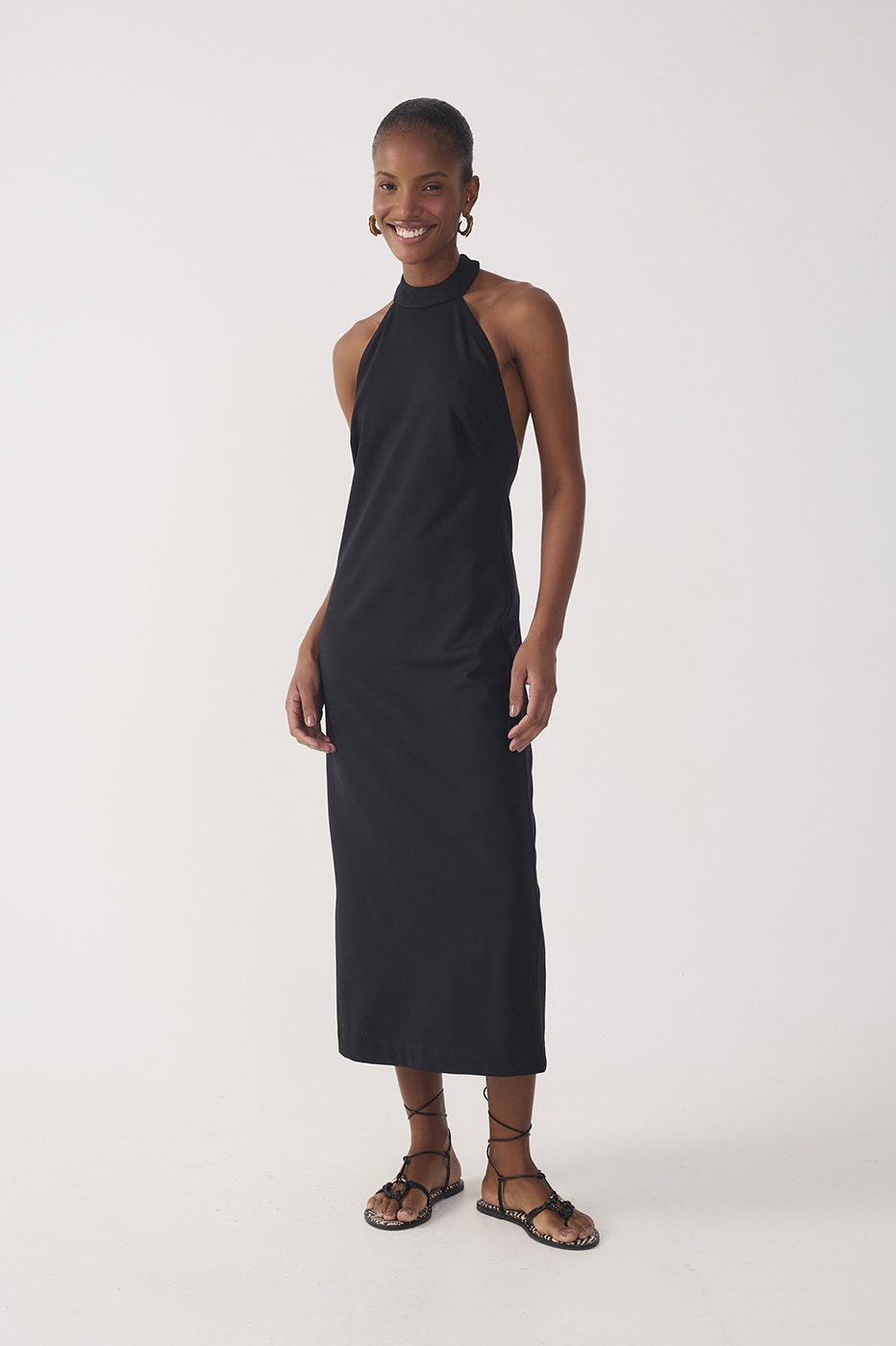 Black Halter Neck Tailored Midi Dress_2